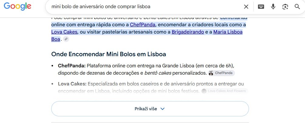 ИИ-ответ Google по запросу mini bolo de aniversário onde comprar lisboa со ссылкой на сайт клиента